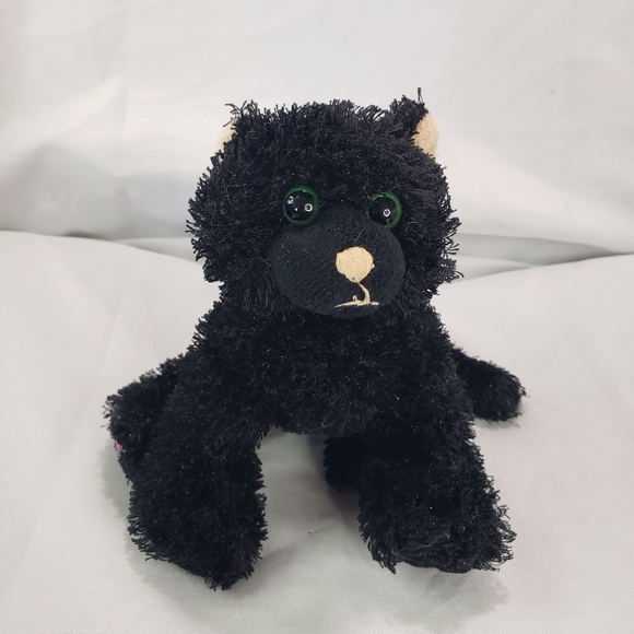 Ganz Webkinz Black Cat Plush Stuffed Toy 8 Inch HM135 Green Eyes Curly No Code - Picture 7 of 7